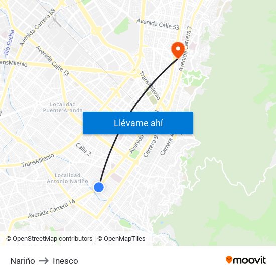 Nariño to Inesco map