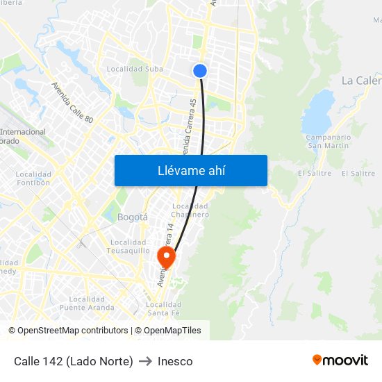 Calle 142 (Lado Norte) to Inesco map