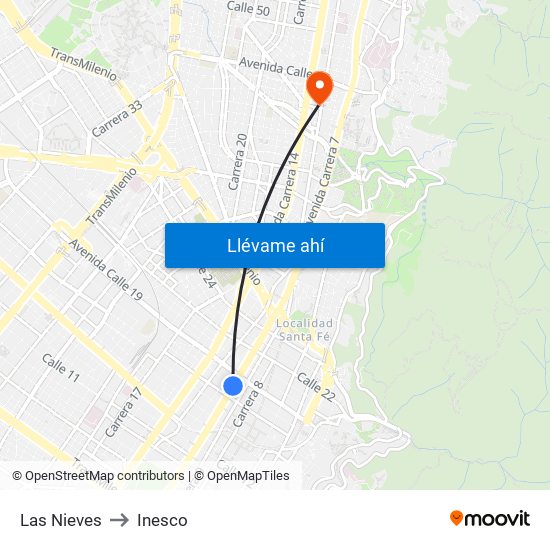 Las Nieves to Inesco map