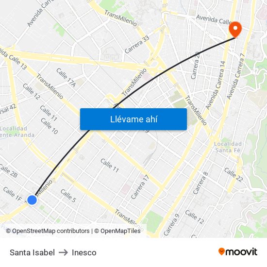 Santa Isabel to Inesco map