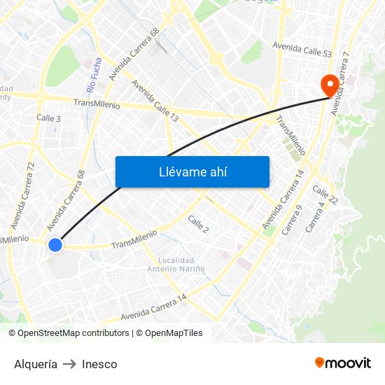 Alquería to Inesco map