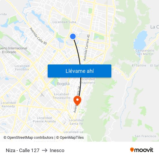 Niza - Calle 127 to Inesco map