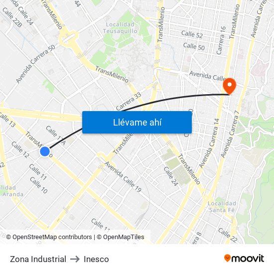 Zona Industrial to Inesco map