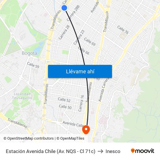 Estación Avenida Chile (Av. NQS - Cl 71c) to Inesco map