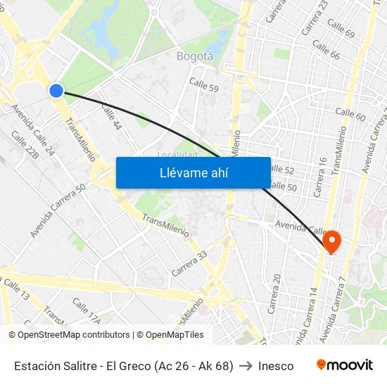 Estación Salitre - El Greco (Ac 26 - Ak 68) to Inesco map
