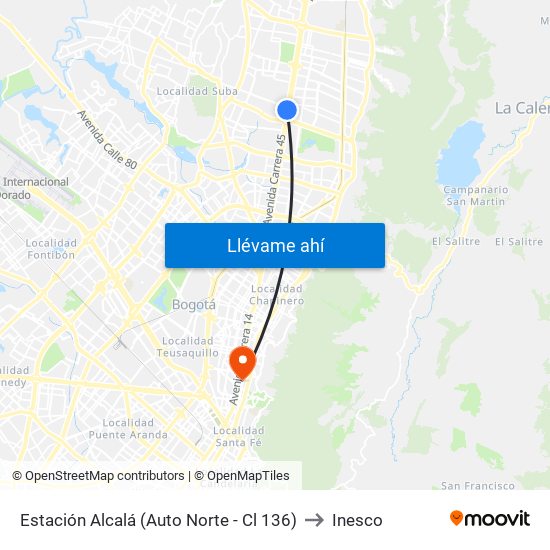 Estación Alcalá (Auto Norte - Cl 136) to Inesco map