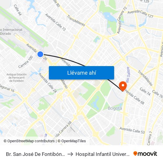 Br. San José De Fontibón (Ac 26 - Kr 96a) to Hospital Infantil Universitario San José map