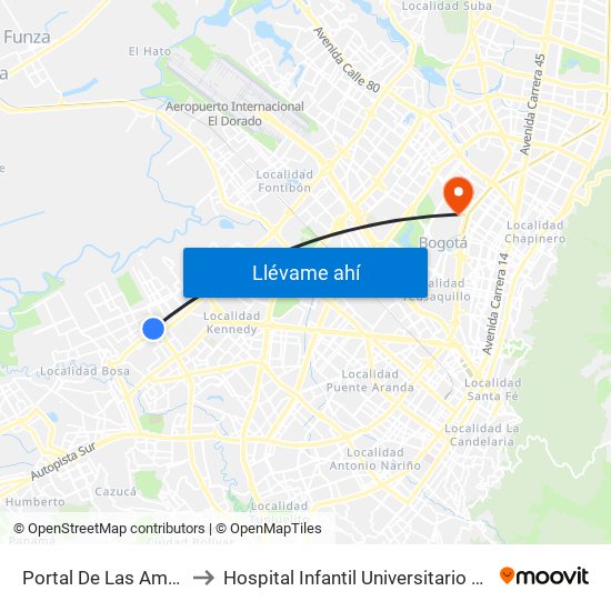 Portal De Las Américas to Hospital Infantil Universitario San José map