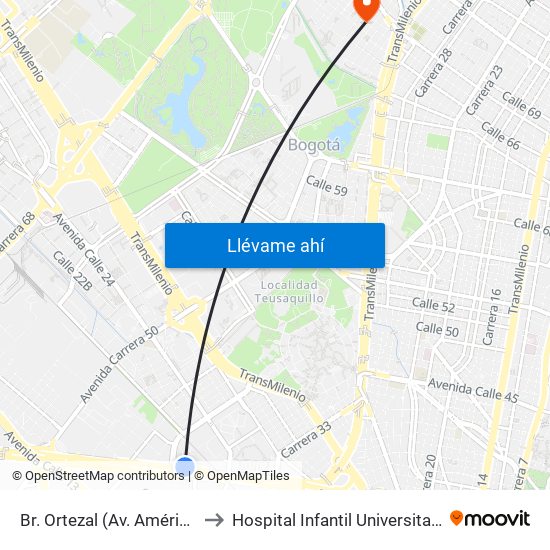 Br. Ortezal (Av. Américas - Tv 39) to Hospital Infantil Universitario San José map