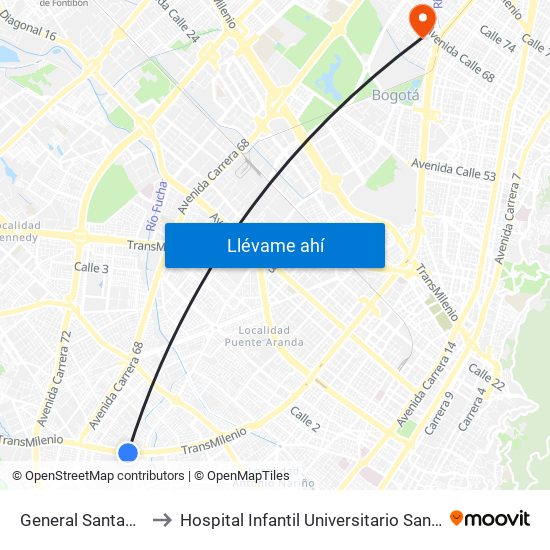 General Santander to Hospital Infantil Universitario San José map