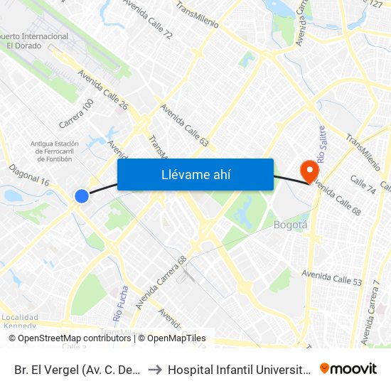 Br. El Vergel (Av. C. De Cali - Cl 18) to Hospital Infantil Universitario San José map