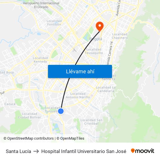 Santa Lucía to Hospital Infantil Universitario San José map