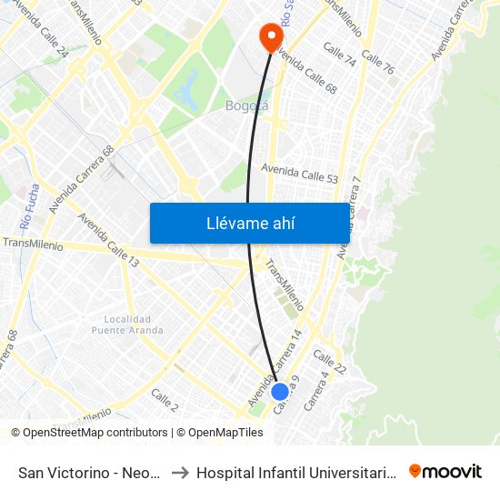 San Victorino - Neos Centro to Hospital Infantil Universitario San José map