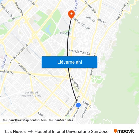 Las Nieves to Hospital Infantil Universitario San José map