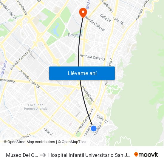 Museo Del Oro to Hospital Infantil Universitario San José map