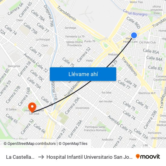 La Castellana to Hospital Infantil Universitario San José map