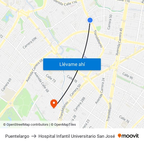 Puentelargo to Hospital Infantil Universitario San José map