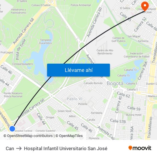 Can to Hospital Infantil Universitario San José map