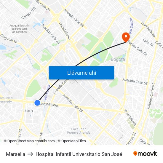 Marsella to Hospital Infantil Universitario San José map