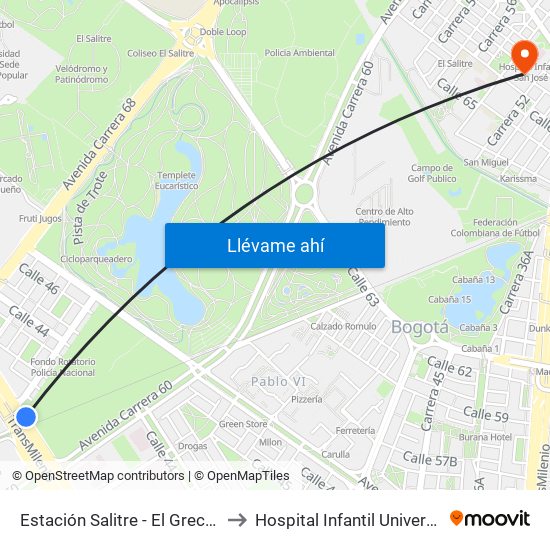 Estación Salitre - El Greco (Ac 26 - Ak 68) to Hospital Infantil Universitario San José map