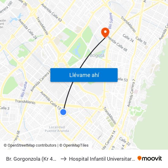 Br. Gorgonzola (Kr 43 - Cl 12b) to Hospital Infantil Universitario San José map