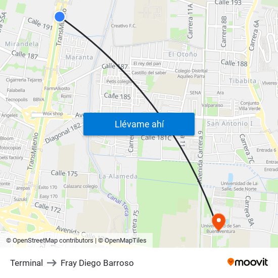 Terminal to Fray Diego Barroso map