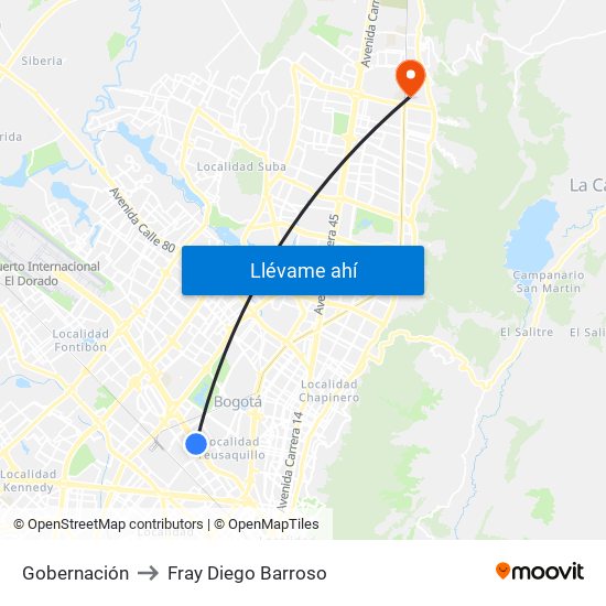 Gobernación to Fray Diego Barroso map