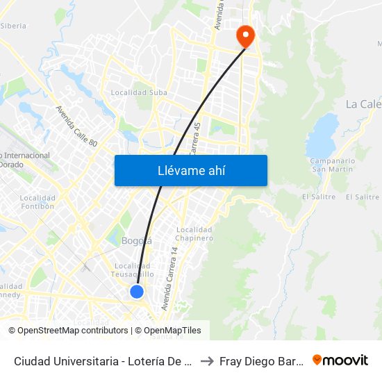 Ciudad Universitaria - Lotería De Bogotá to Fray Diego Barroso map