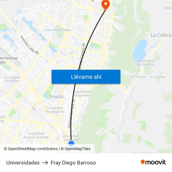 Universidades to Fray Diego Barroso map