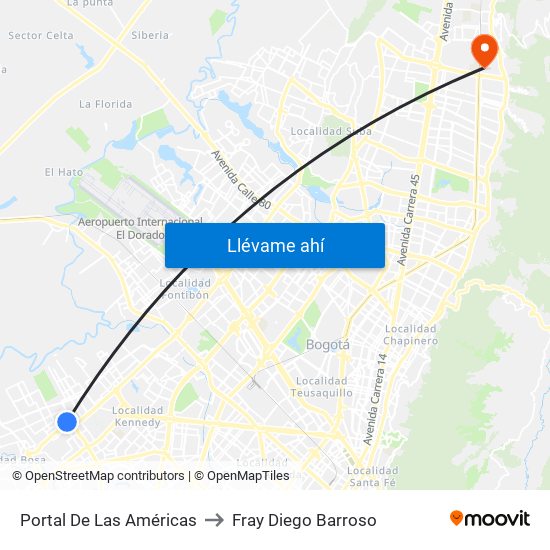 Portal De Las Américas to Fray Diego Barroso map