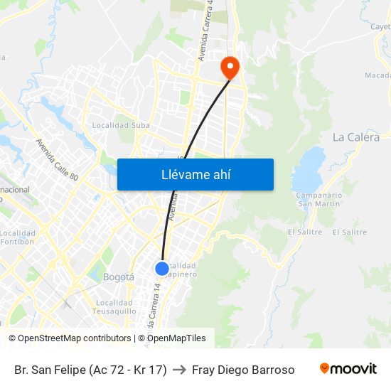 Br. San Felipe (Ac 72 - Kr 17) to Fray Diego Barroso map