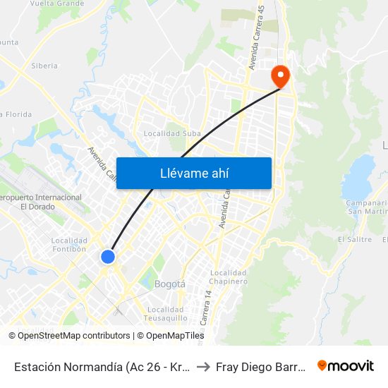 Estación Normandía (Ac 26 - Kr 74) to Fray Diego Barroso map