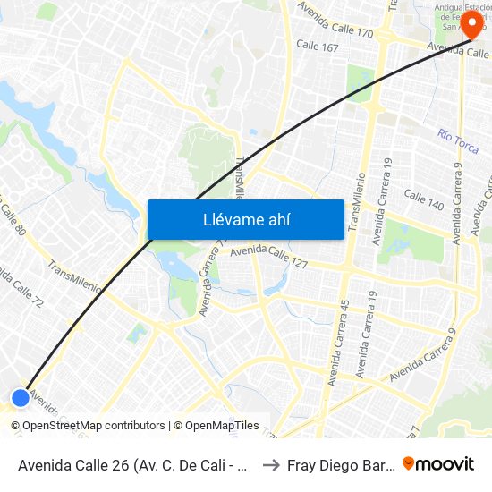 Avenida Calle 26 (Av. C. De Cali - Cl 51) (A) to Fray Diego Barroso map