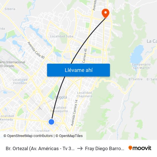 Br. Ortezal (Av. Américas - Tv 39) to Fray Diego Barroso map