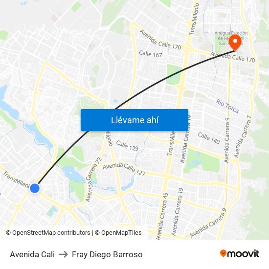 Avenida Cali to Fray Diego Barroso map