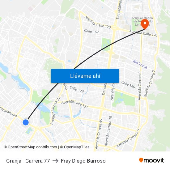 Granja - Carrera 77 to Fray Diego Barroso map