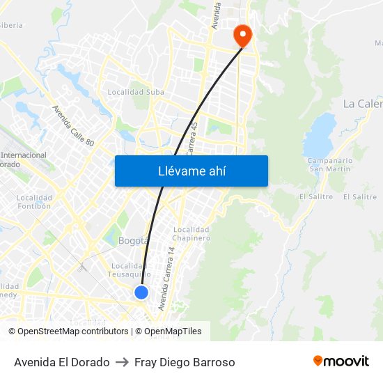 Avenida El Dorado to Fray Diego Barroso map