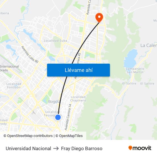 Universidad Nacional to Fray Diego Barroso map