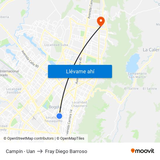 Campín - Uan to Fray Diego Barroso map