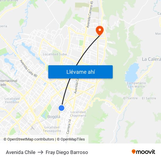 Avenida Chile to Fray Diego Barroso map