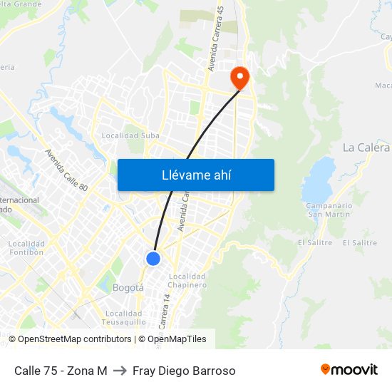 Calle 75 - Zona M to Fray Diego Barroso map