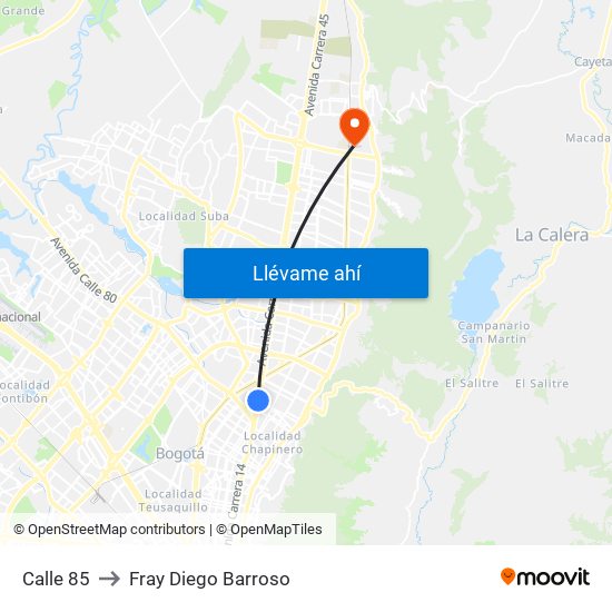 Calle 85 to Fray Diego Barroso map