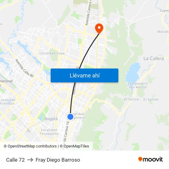 Calle 72 to Fray Diego Barroso map