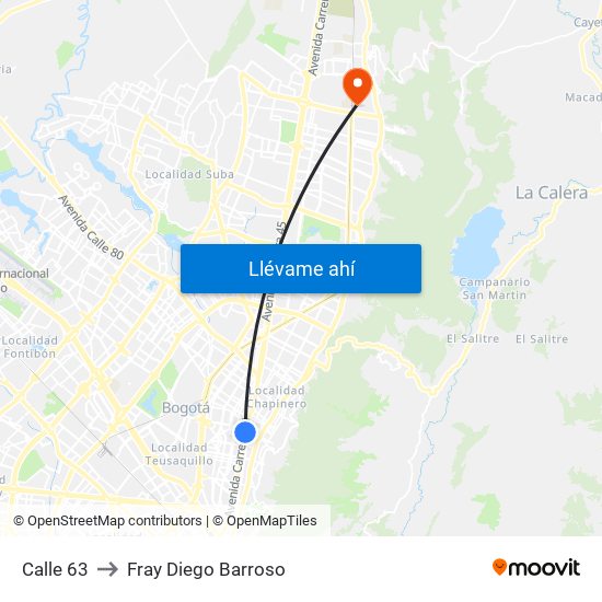 Calle 63 to Fray Diego Barroso map