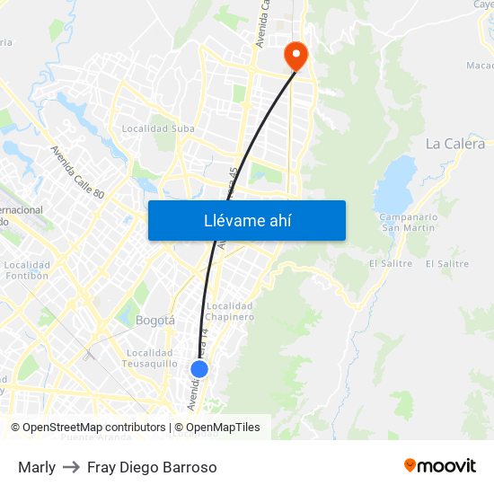 Marly to Fray Diego Barroso map