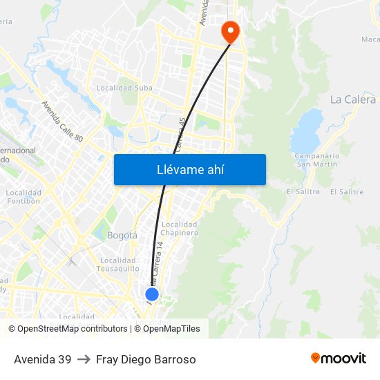 Avenida 39 to Fray Diego Barroso map
