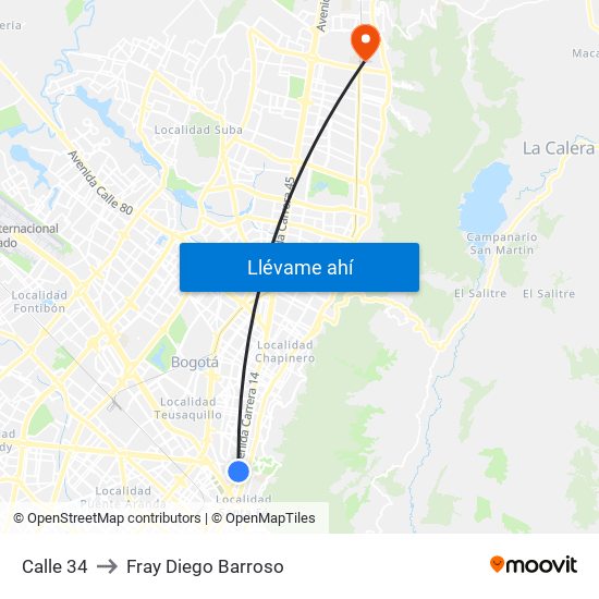 Calle 34 to Fray Diego Barroso map