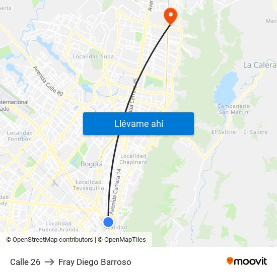 Calle 26 to Fray Diego Barroso map