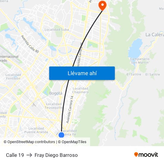 Calle 19 to Fray Diego Barroso map