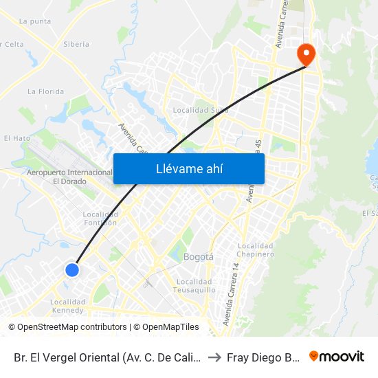 Br. El Vergel Oriental (Av. C. De Cali - Cl 10b) (A) to Fray Diego Barroso map